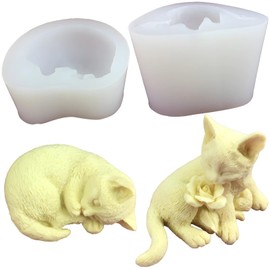 2 PCS Cat Silicone Molds, Resin and Candle Molds for Crafts, Silicone Soap Molds for Soap Making, Easy Release, Cute Cat Shape for DIY Handmade Art