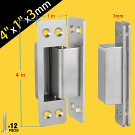 Hidden Door Hinge 4 Inch 2pack 304 Stainless Steel Hidden Door Hinges Heavy Duty Invisible Hinge 3mm Thicknesse Hidden Hinges for Doors 4 x 1 x 0.12inch