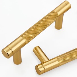 Gutuwellea 2 Pack 3 Inch 76 mm Gold Knurled Cabinet Handles Cabinet Pulls Aluminum Handles Knurled Drawer Pulls Oxidation Finish with Diamond Pattern 4" Length (3" Hole Center)