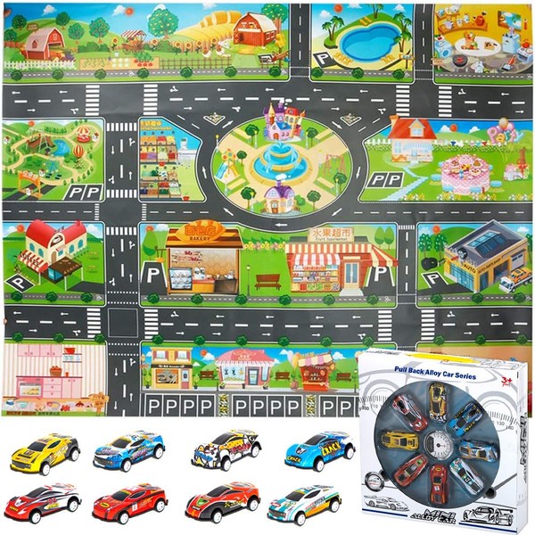 KOKOBOX Car Mat Child Toy Child 3 4 5 Years Road Sign Child Toy Boy Girl Mat Circuit 6 Pieces Car for Children Games for Children Educational Games
