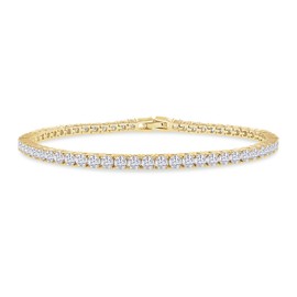 SAVEARTH DIAMONDS 18K Yellow Gold Plated Moissanite Tennis Bracelet for Women | 3.3MM Width Round Moissanite Diamond Stackable Cuff Bracelets| Gold Bracelets for Her Size -7.5 Inch (5.90 Cttw)