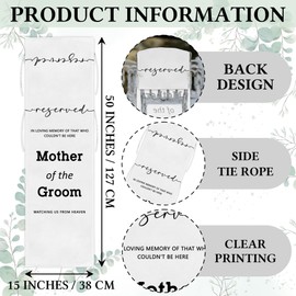 Reserved Memorial Wedding Chair Sign, In Loving Memory of Mother of the Groom Linen Wedding Chair Sign, Save a Seat for Someone In Heaven, Reserved Seating Decorations, 50 x 15 Inch-A09