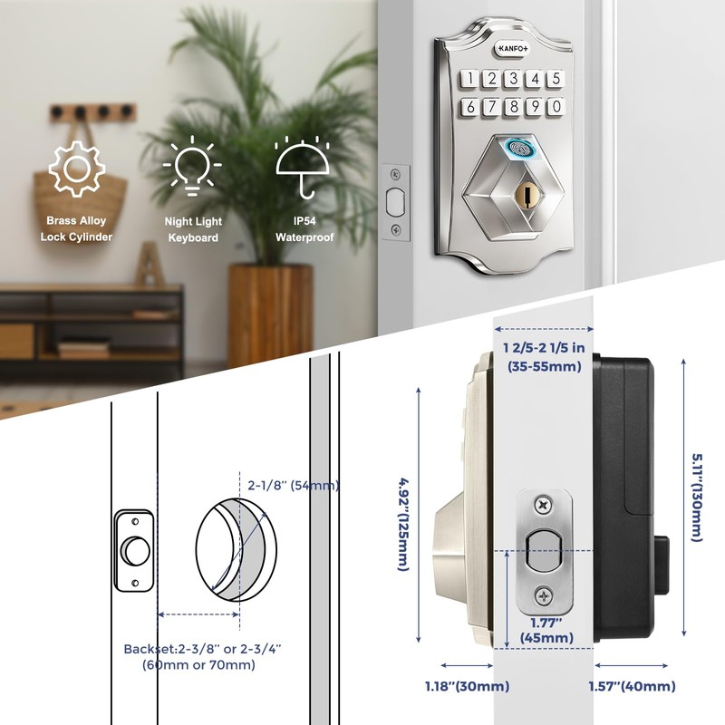 KANFOX KS2 Fingerprint, Keyless Entry Deadbolt with Keypad, Electronic Deadbolt,