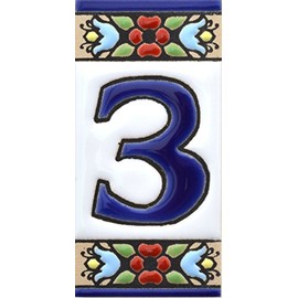 House numbers 3 inch. Handpainted house number tiles for signs, addresses and names. Address numbers for houses. House address numbers and letters. Design FLORES MINI 2,87" x 1,38" (NUMBER 3)