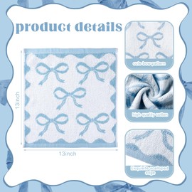 Coume 6 Pcs Blue Bow Washcloths 100% Cotton Wash Cloths 13" x 13" Coquette Small Face Towels Absorbent Soft Preppy Wash Cloths & Hand Bath Towels for Bathroom, Spa, Kitchen Drying Cleaning