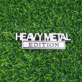 Pair Set Heavy Metal Edition Emblem 3D Fender Badge Decal Sticker Nameplate for Universal Vehicle, Car, Truck, SUV Motorcycle Accessories (Silver Black)