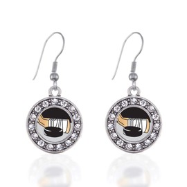 Inspired Silver - Hockey - Silver Dangle Earrings for Women - Circle Charm Earrings French Hook Drop with Cubic Zirconia - Women's Dangly Earrings Jewelry Gift