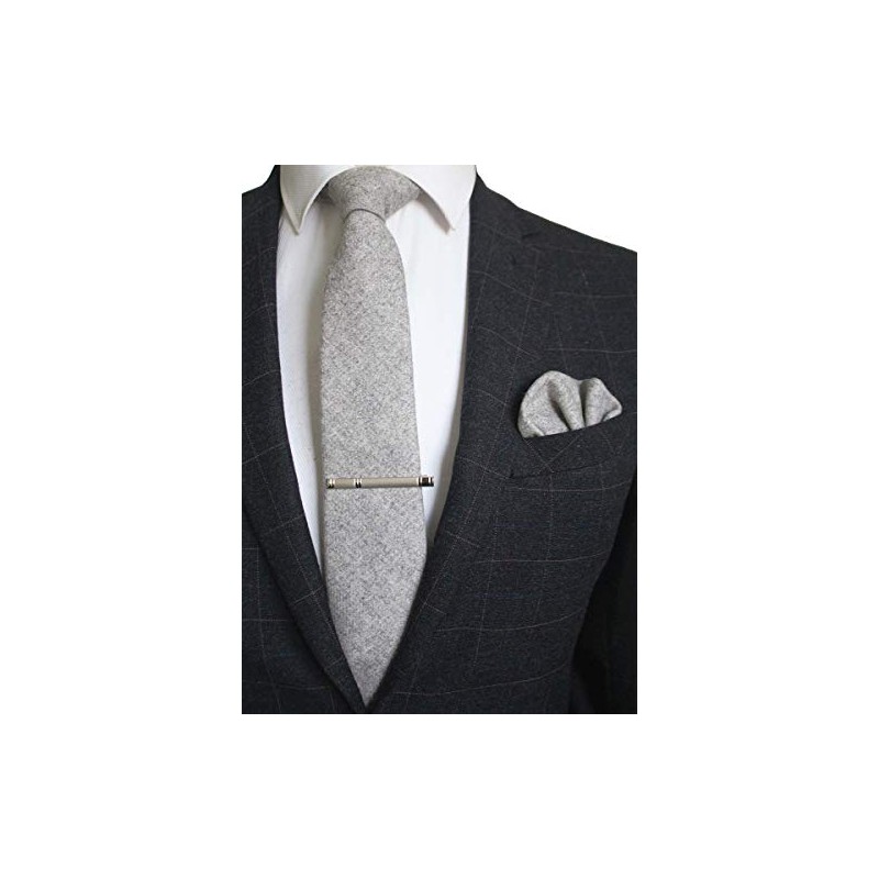 JEMYGINS Cashmere Wool Tie and Pocket Square Tie Clip Sets