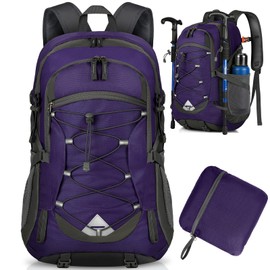 IGOLUMON Hiking Backpack Men Women 40L Waterproof Backpack Lightweight Foldable Travel Backpack Trekking Backpack with Reflective Strips for Cycling, Climbing, Mountaineering and Travel Sports, purple