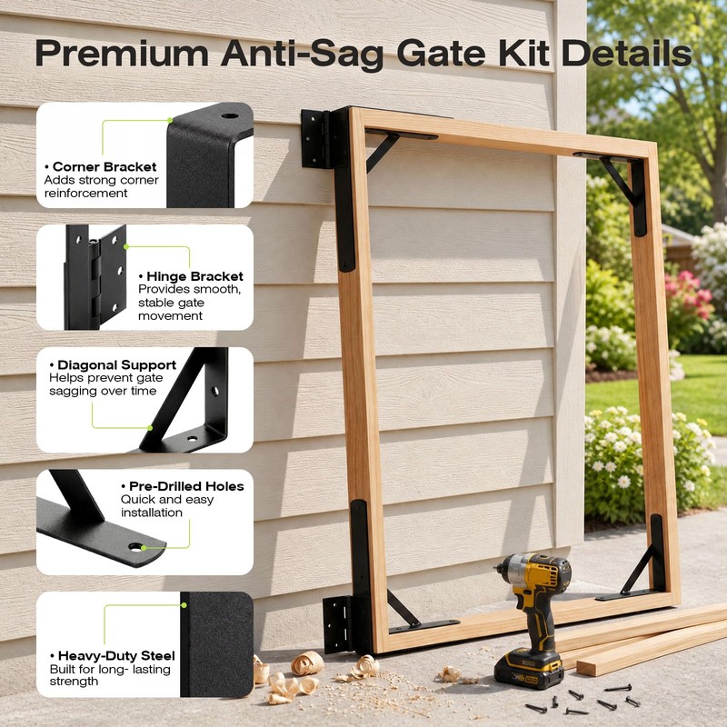 YQE 2 Sets Anti Sag Gate Kit for Wooden Fence,