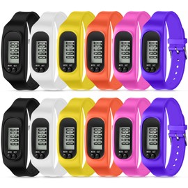 Geyoga 12 Pcs Pedometer for Walking Steps and Miles Pedometer Watch Silicone Steps Tracker Running Bracelet Ankle Step Counter for Calorie Burning and Step Counting