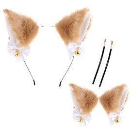 MADDEY Dog Fox Animal Cat Ears Headband with Bell Headband, Animal Ears, Fox Ears, Cosplay, Halloween Costume (Brown)