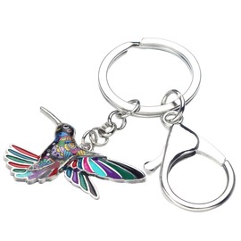 LONYOO Zinc Alloy Enamel Flying Hummingbird Keychain Rhinestones Bird Jewellery for Women Girls Car Key Charms Spring Gifts (Multi)