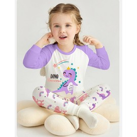 Little Hand Girls Dinosaur Pajamas Toddler Long Sleeve Purple Pyjamas Fall Dino Jammies for Kids 4t