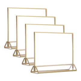 PATIKIL 4x6 Inch Clear Acrylic Sign Holder, 4 Packs Table Menu Stands Gold Borders Double Sided Picture Frames for Wedding Reception, Table Numbers, Party