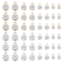 SUPERFINDINGS 192Pcs 8 Styles Birthstone Charm Brass Micro Pave Cubic Zirconia Charms Round Beads Pendants Platinum and Golden Flat Round Crystal Pendants for Jewelry Making, Hole:1mm