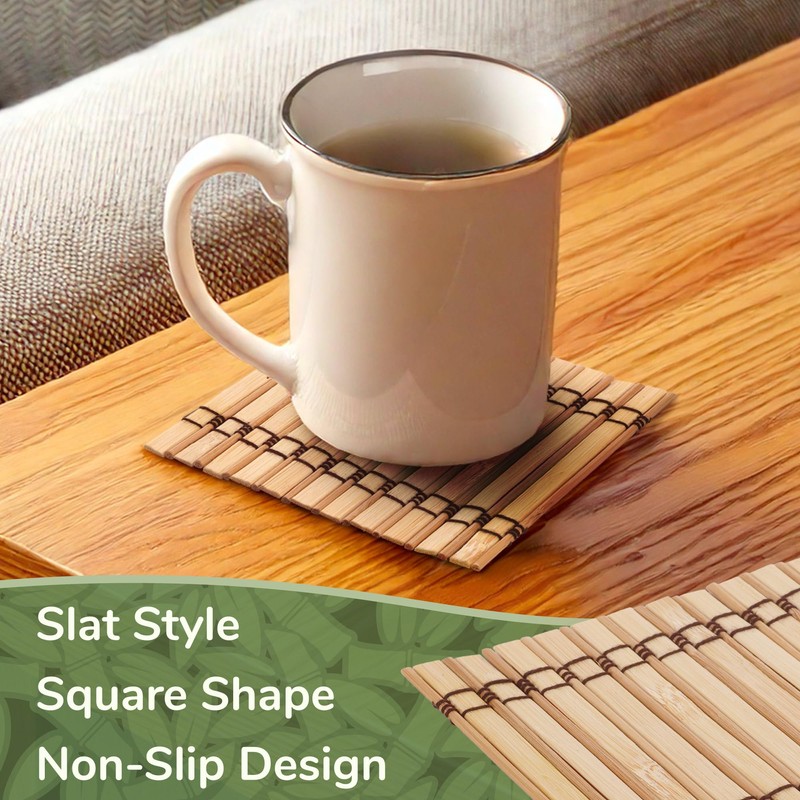 BambooMN Premium Bamboo Slat Coasters - 4.25" x 4.25" -