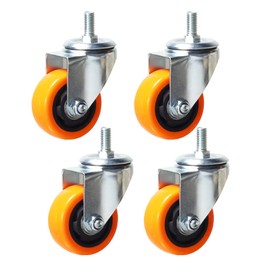 Heavy Duty Swivel Wheels, 3 Inch Yellow PVC Casters with Metric Stem M12-1.75x25mm Double Brakes Castors Safety Wheels up to 1200 Lbs/Set for Industry and Furniture Set of 4