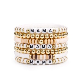 Elegance 11 designs Mama Bracelet Heishi Mom Beaded Bracelets For Women Mothers Day Polymer Clay Surfer Stackable Beads Boho Bracelet Summer Beach Jewelry Set