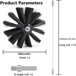 20FT Chimney Sweep Kit, Chimney Cleaning Kit Chimney Cleaner Air Duct Cleaning Kit Dryer Lint Brush Vent Cleaner Chimney Cleaning Brush Dryer Vent Cleaner Kit with 15 Flexible Rods, 7.8'' Brush Heads