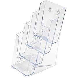 SOURCEONE.ORG Premium Brochures Holder for 4” Trifold Booklets – 4-Tier – Clear Acrylic Countertop Organizer