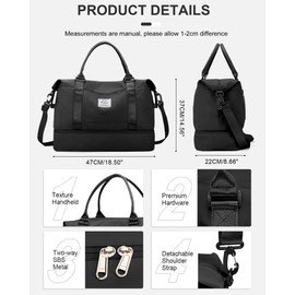 Travel Bag Women's Hand Luggage Bag Sports Bag Weekender Bag Swimming Bag Waterproof Travel Bag Duffle Bag Fitness Bag Training Bag Hospital Bag with Shoe Compartment, A1-black (light), Travel luggage