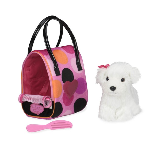 Pucci Pups by Battat – Bichon Frisé Stuffed Puppy with Colorful Polka Dot Stuffed Animal Bag (ST8356Z)