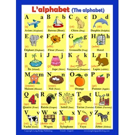 Long Bridge Publishing French Language School Poster - Alphabet, Langue Française - Wall Chart, French-English Bilingual Text (18x24 inches)