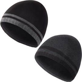 2 Pieces Winter Beanie Hat Men Knit Skull Cap Warm Knitted Watch Beanie Cap Ski Skull Cap Fleece Lined Beanie (Chic Style) (Classic Style) Black, Grey