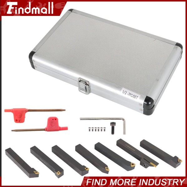 findmall 7x Carbide Indexable Turning Tool 1/2" Lathe Tool Bit
