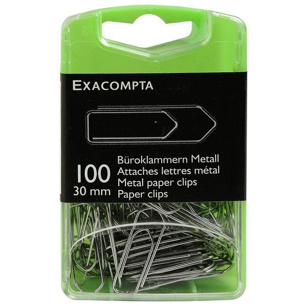 Exacompta 14746E Pack of 100 Paper Clips Silver 30 mm