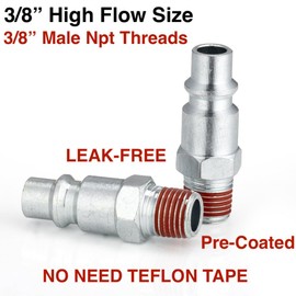 SANFU 3/8 High Flow Air Hose Fittings, 3/8 Inch Body Size, M-Type Plug, 3/8 Inch Male Threads Size, Pre-Coated Adhesive, Steel Material, 300PSI, 2 Pieces