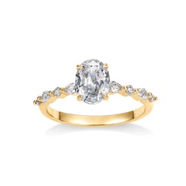 PAVOI 14K Gold Plated Engagement Ring For Women | Cubic Zirconia Wedding Ring For Women | Oval Womens Fake Engagement Ring, Yellow Gold, Cubic Zirconia