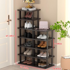 Vertical Shoe Rack - Tall Narrow Shoe Rack Organizer for Small Spaces,12 Tier Bamboo Shoen Shelf for Entryway,Closet,Corner,Doorway,Skinny Shoe Shelf Space Saving Shoe Storage,Free Stackable DIY