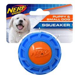 Nerf Dog TPR EXO Squeak Ball Dog Toy, Lightweight, Durable and Water Resistant, Single Unit, Blue/Orange