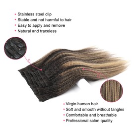ABH AMAZINGBEAUTY HAIR Kinky Straight Clip in Hair Extensions Human Hair Rooted Black Piano Natural Black #1B With Caramel Blonde #27 Kinky Clip ins for Black Women 20 Inch Full Head 120G 7Pcs