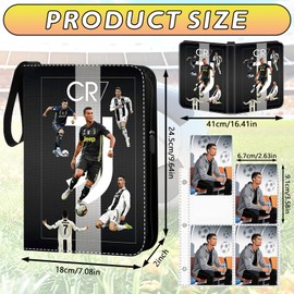 Football Card Binder 4 Pocket,Trading Card Binder Fits 440 Cards with 55 Removable Sleeves,Binder Collection Booklet with Zipper, PU Portable Card Holder, for Football Fans World Cup