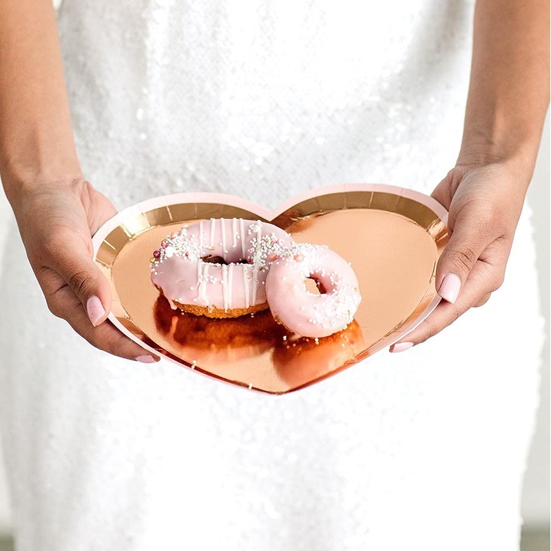 WEDDINGSTAR Small Heart Disposable Paper Party Plates - Rose Gold