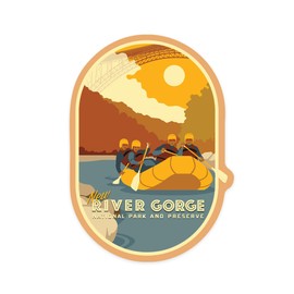 Die Cut Sticker New River Gorge National Park and Preserve, West Virginia, Rafters and Bridge Vinyl Sticker, (Waterproof Decal for Cars, Water Bottles, Laptops, Coolers), Large