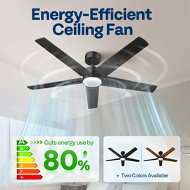 VIVOHOME Ceiling Fans with Lights, 52 inch Low Profile Ceiling Fan with Light and Remote, Flush Mount for Bedroom, Living Room, Garage, 6+1 Speeds, 3CCT, Dimmable, Timer, Quiet Reversible, Black