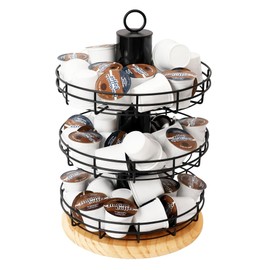 J JACKCUBE DESIGN K Cup Holder 3-Tier Rotating Coffee Pod Carousel Stand for 75 K-Cups or 90 Nespresso Pods,Coffee Station Oragnizer for Kitchen, Office, Countertop - MK1407A