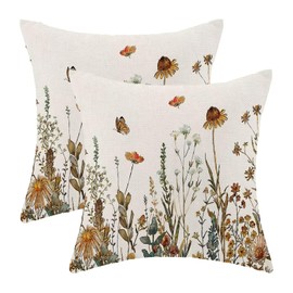 Fall Floral Pillow Covers 18x18 Inch Set of 2, Thanksgiving Harvest Botanical Plant Herbs Decorative Throw Pillowcase Seasonal Autumn Flowers Cushion Cover for Sofa Couch Living Room Bed Decor