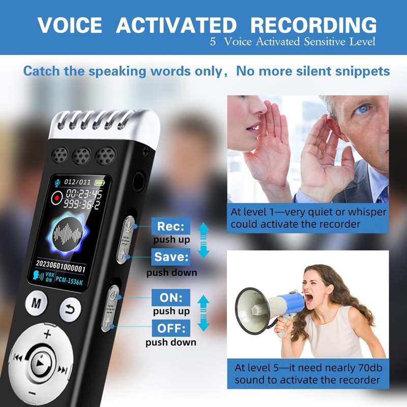 64GB Digital Voice Recorder for Lectures Meetings,MP3 Player, Voice Activated