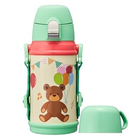 Doshisha Water Bottle, Kids Bottle, 2-Way Children's Water Bottle, 20.3 fl oz (600 ml), Bear, Green