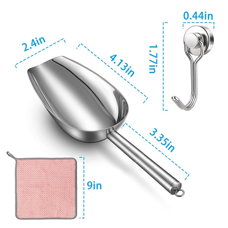 XGKHOM Ice Scoop for Freezer with Magnetic Holder, Stainless Steel