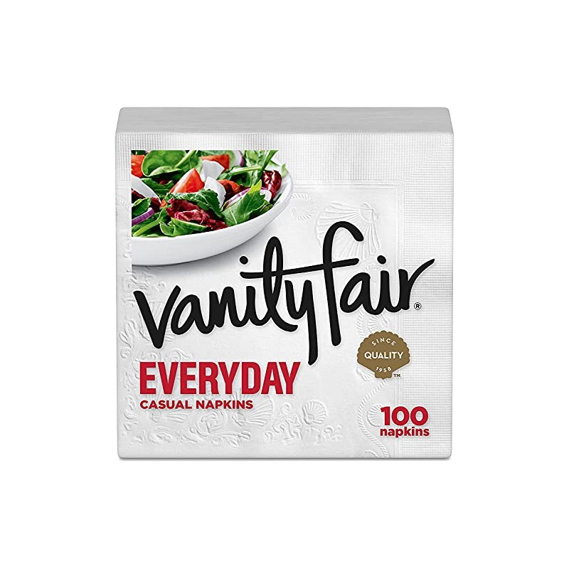 Vanity Fair Everyday Paper Napkins, 100 2-Ply Disposable Napkins (Pack