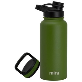 MIRA - Botella de agua deportiva aislada de acero inoxidable de 32 onzas, 2 tapas, termo de metal hidráulico que mantiene el frío durante 24 horas, caliente durante 12 horas, tapa de boquilla sin BPA,