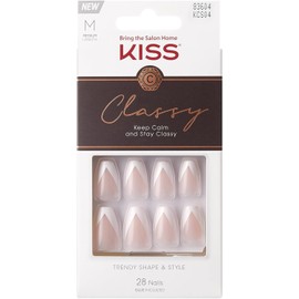 KISS Elegante kit de manicura de uñas francesas con acabado de gel, mediano, Estilo Coffin, "vestido de seda", kit de uñas de gel incluye pegamento de uñas rosa, mini lima, palo de manicura y 28 uñas postizas