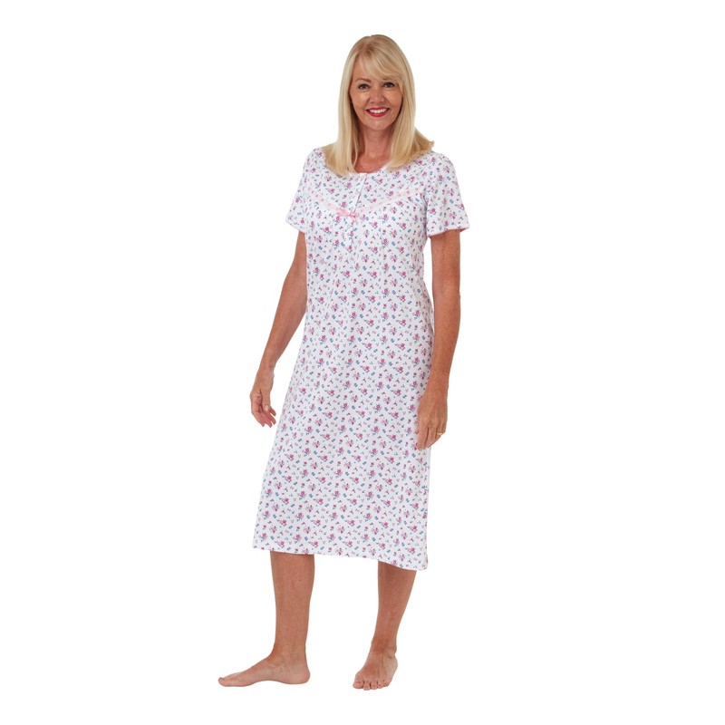 Marlon Women's Maria Cotton Jersey Nightie, Pink, 20-22