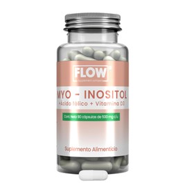 Flow Supplements | Myo-Inositol + Ácido Fólico + Vitamina D3-90 Cápsulas de 500 mg - Suplemento Alimenticio con Inositol y Vitaminas - Sin Azúcar, Sin Gluten y Libre de Aditivos